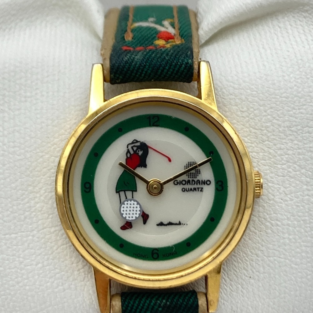 Vintage Giordano Women's Watch Golf Gold Tone Rotating Ball New Battery SMALL 7"